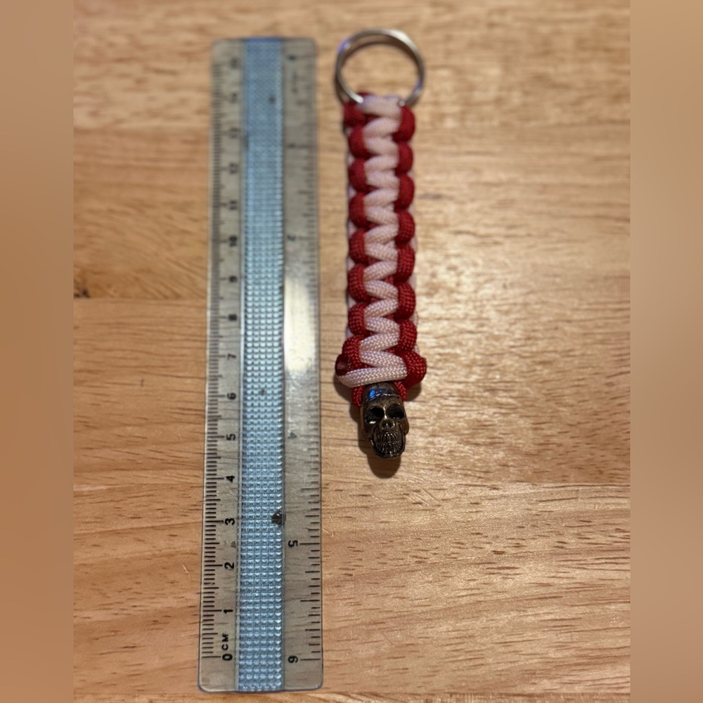 HANDMADE BY ME Red and White Skull Keychain! - Picture 2 of 2